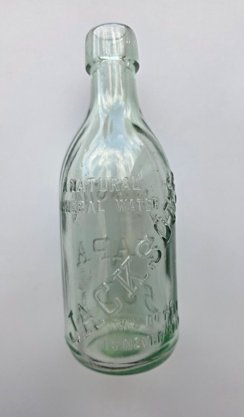 Antique Jacksons Napa Soda Natural Mineral Water Bottle with Blob Top Aqua Glass